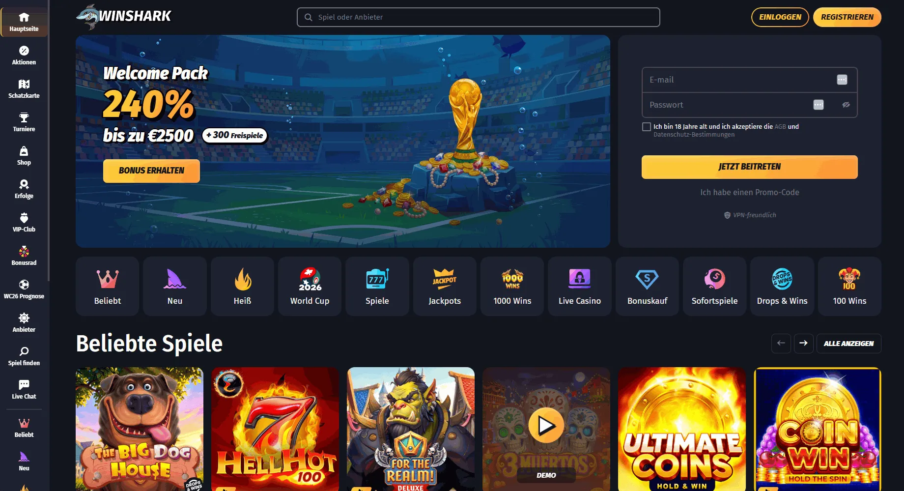 Winshark online casino startseite